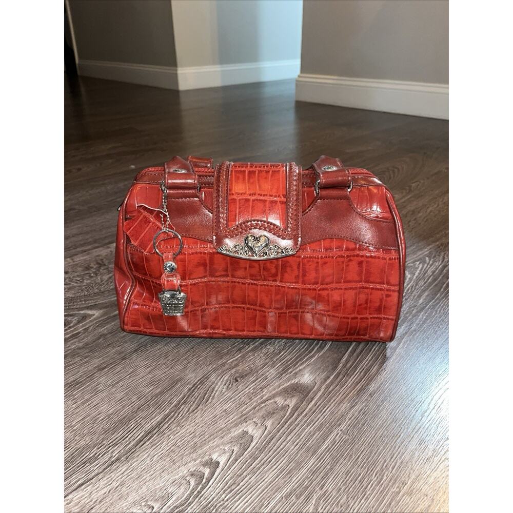 Vintage Brighton Red Crocodile Leather Satchel Handbag Excellent